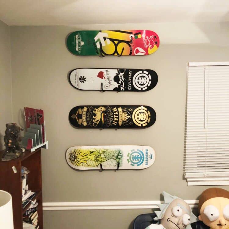 Adjustable Skateboard Wall Rack Storage - Holds 4 Boards, Garage & Home Display