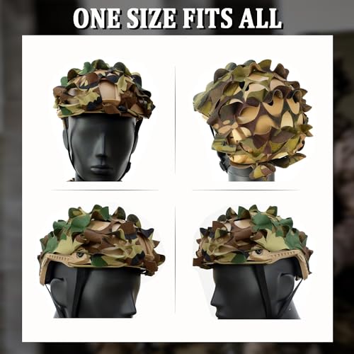Tactical Helmet Cover - 3D Leaf Camo, Adjustable Fit - Woodland