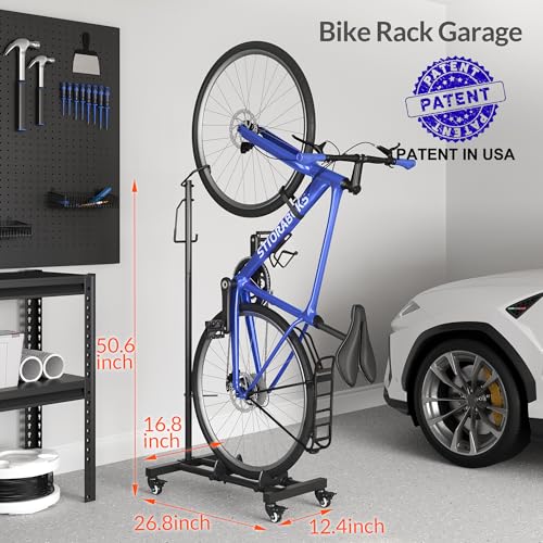 Vertical Bike Stand with Lockable Wheels - Adjustable Height for 29" Wheels