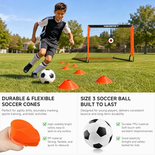 2 Pack Kids Soccer Goals Set - 4x3 ft Pop Up, Black & Orange
