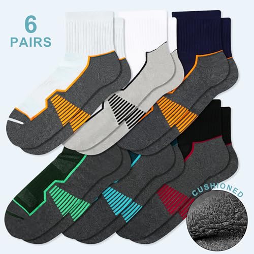 Men's Cushioned Ankle Socks - Athletic Running Gym Socks 10-13 / 6 Pairs Multicolor