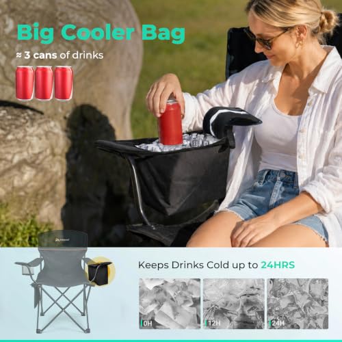 Overmont Lightweight Camping Chair with 3-Can Cooler, Black & Navy, 250 lb Capacity
