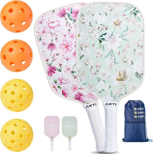 ARTI Pink & Green Pickleball Paddles Set with 2 Rackets, Balls & Carry Bag