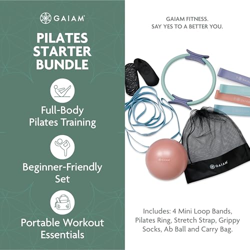 Pilates Starter Kit with Mat, Ring & Resistance Bands - 6 Pieces