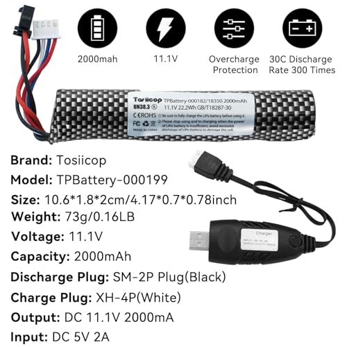 11.1V Rechargeable Battery for Gel Blasters - 2000mAh with Charger