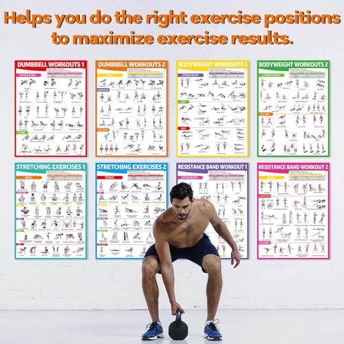 12PCS Colorful Workout Posters Set - Home Gym Exercise Charts