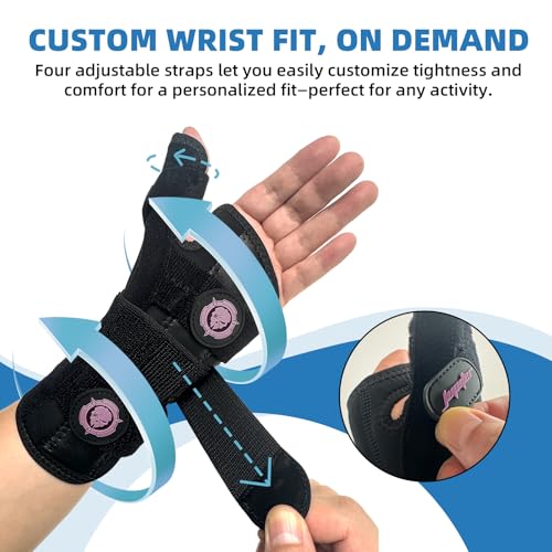 JUPITER Carpal Tunnel Wrist Brace with Thumb Support, Day & Night Thumb Spica Splint for Right Hand, Ideal for De Quervains Tenosynovitis, Tendonitis & Typing Pain Relief - Small/Medium, Black-Pink for Men & Women