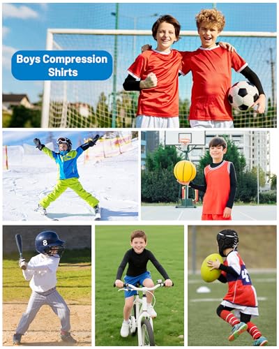 Poekuao Boys Compression Shirt 2 Pack Medium Long Sleeve Athletic Undershirts for Youth Sports