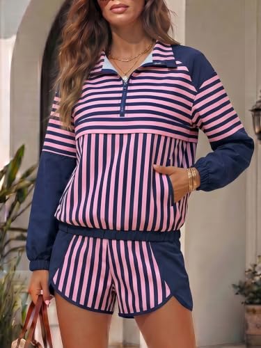 Fisoew Women's Two-Piece Tennis Workout Set Medium Navy - Fall Athletic Outfit
