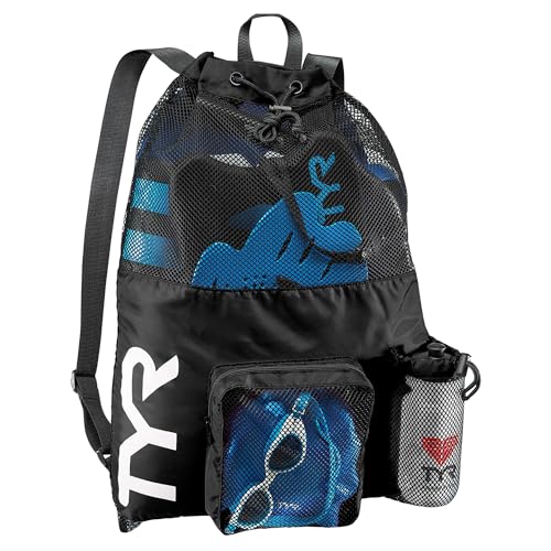 Ventilated Swim & Gym Gear Bag - TYR Big Mesh Mummy Backpack, Black - 40L Capacity