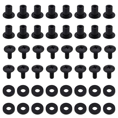 Chicago Screws Set - 16 Black Fasteners with Rubber Washers