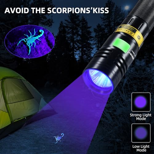 DARKBEAM UV Flashlight 395nm Black Light, 20W High Power 3 UV LEDs USB -C Rechargeable, Mini Woods Lamp Ultraviolet with Glasses- Detector for Pet Urine, Uranium Glass - Leak Detection - Curing Resin