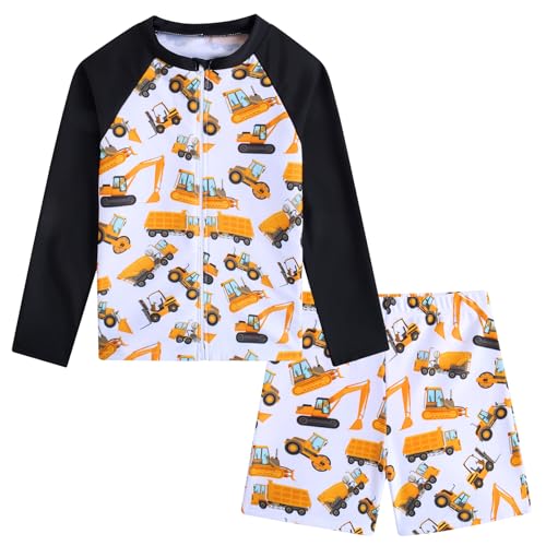 Boys UPF 50+ Zipper Rash Guard Set with Shorts - 4-5T Truck
