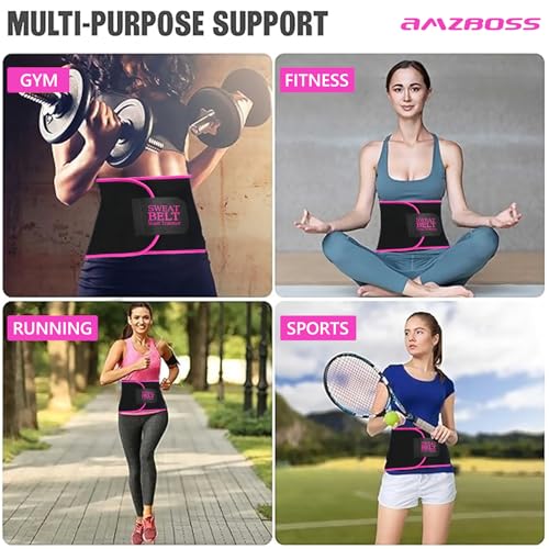 Waist Trainer for Women - Sweat Band, Medium Silver/Pink