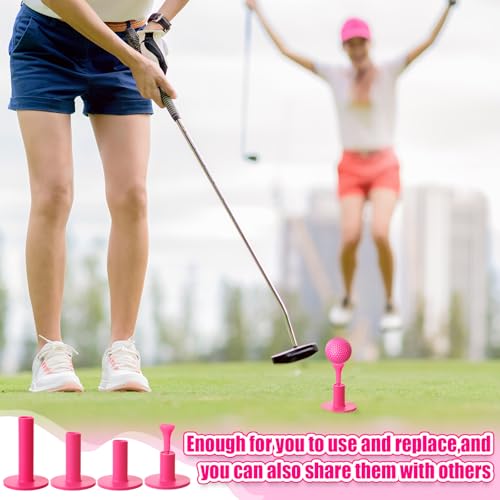 Pink Rubber Golf Tees Set with Holder - 18 Pieces for Practice & Range