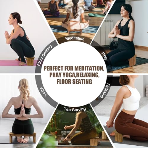 Foldable Wooden Meditation Bench - Dark Wood Kneeling Stool