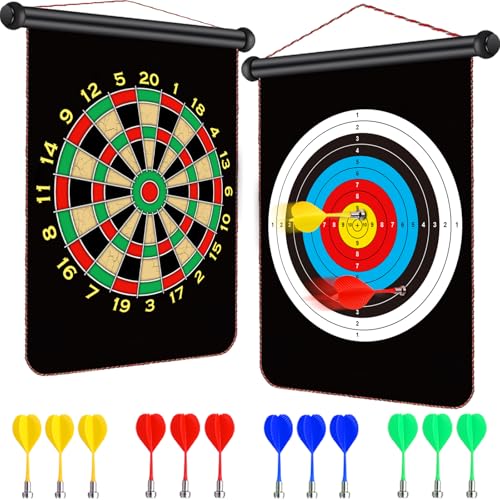 Rainbow Magnetic Dart Board for Kids - Double-Sided Indoor & Outdoor Toy Set
