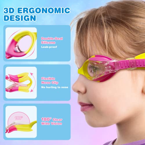Multicolor Kids Swim Goggles Anti-Fog Leakproof Comfort Fit 4-14 Boys Girls - Pack of 4