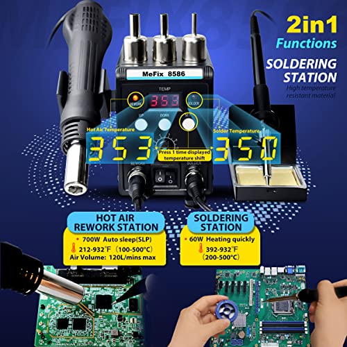 MeFix 8586 Soldering Station 2 in 1 Functions Electric Iron SMD Hot Air Rework Station