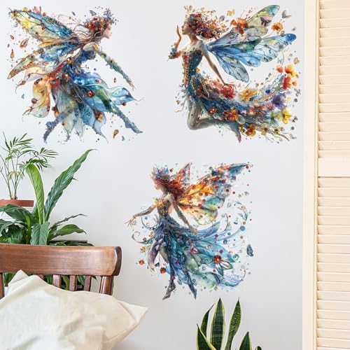 Amaonm 4PCS Removable 3D Dance Girl Wall Decal DIY Flying Butterfly Princess Girls Wall Stickers Peel and Stick Angel Elve Wall Art Decor for Kids Bedroom Nursery Decoration (66004)