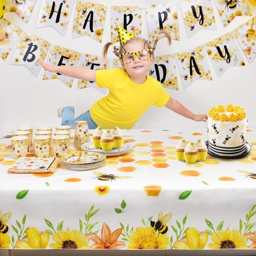Bee Tablecloth - 2 Pack 108"x54" Disposable Plastic Cover