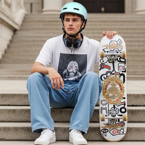 OUWOER Gradient Cyan Blue Bicycle & Skateboard Helmet, Medium 55-58cm