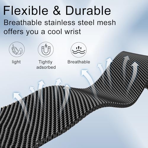 Omee Black Milanese Loop Metal Watch Band for Whoop 5.0, Peak & Life/MG