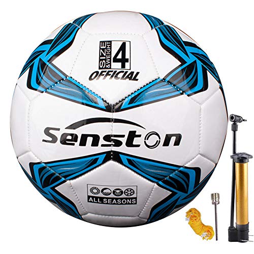 Senston Size 4 Blue Soccer Ball with Pump - Durable PVC Training Football