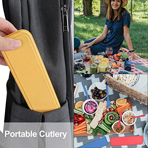 Reusable Travel Utensils Set - 4 Sets in Orange, Yellow, Dark Blue, Dark Green