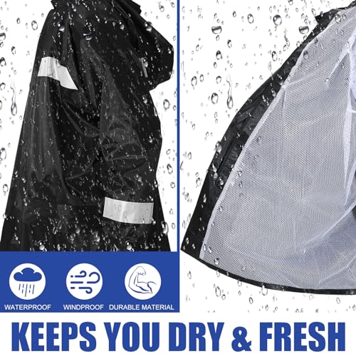 2 Pcs Reflective Rain Jacket for Men Waterproof High Visibility Rain Coat Black Safety Jacket with Reflective Strip