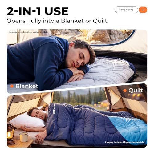 TANSTRIDER Navy Blue 3-Season Lightweight Sleeping Bag for Adults & Youth