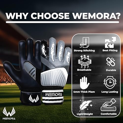 Soccer Goalie Gloves for Kids & Youth - 4mm Anti-Slip Grip Palm