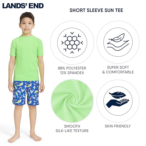 Lands' End Boys' UPF 50+ Short Sleeve Rash Guard Sun Tee, Small, Green Gecko