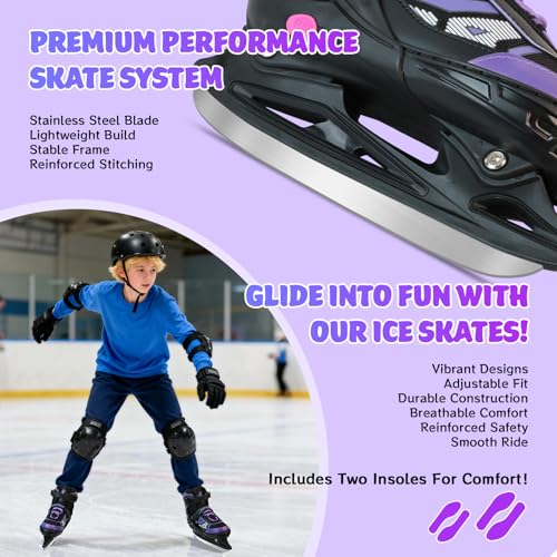 Adjustable Ice Skates for Kids - Large Purple (US 6Y-8.5Y)