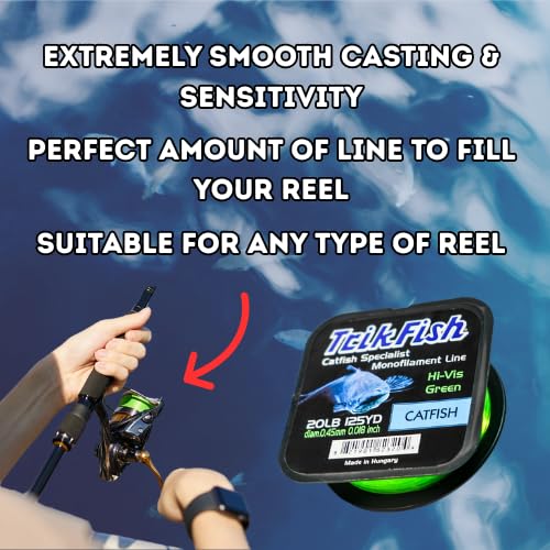 Premium Catfish Fishing Line – Hi-Vis Green Monofilament, 20lb, 125 Yards