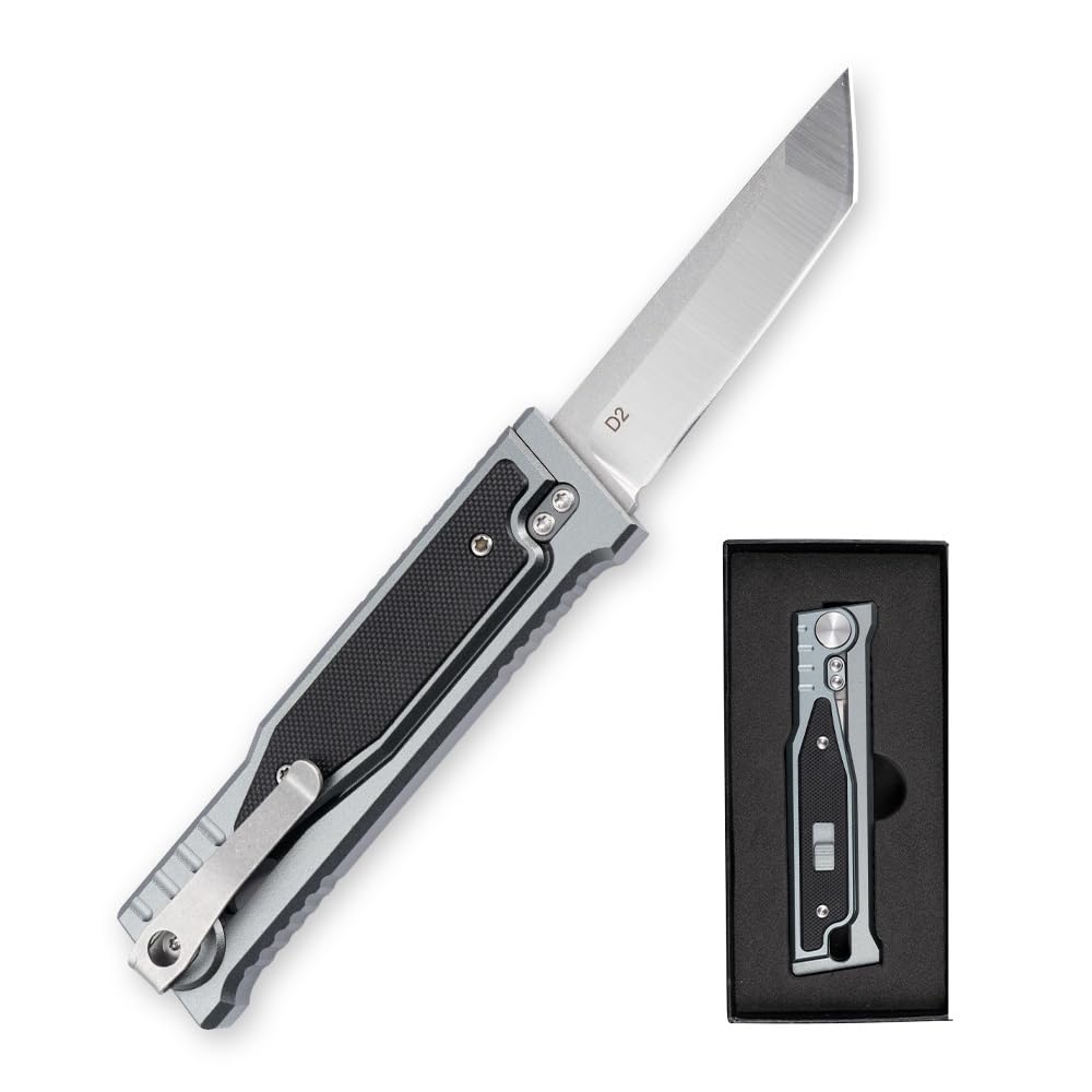 cckk Pocket Knife, Folding Knife, Camping Outdoor edc Knives with Clip 3.15" Steel Blade Aluminium Inlay G10 Handle, Camping Folding Knives for Men Woman (Square Blade)