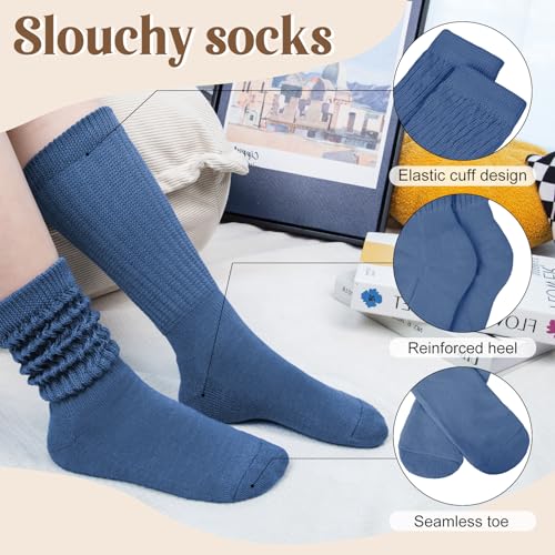 Justay 5 Pairs Slouchy Crew Socks for Women - Long Scrunch Boot Socks in Black, Dark Grey, Beige, Blue, Coffee