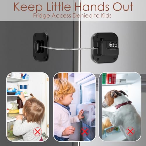 Refrigerator Lock, Combination Lock for Refrigerator Cabinets, Drawers, Heavy Duty Fridge Lock, Easy Install No Keys Needed (Black-4Pack)