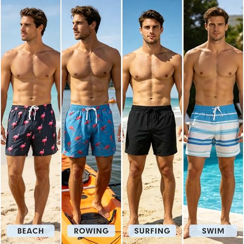 Mens Swim Trunks 2 in 1 Swimming Board Shorts with Pockets Quick Dry