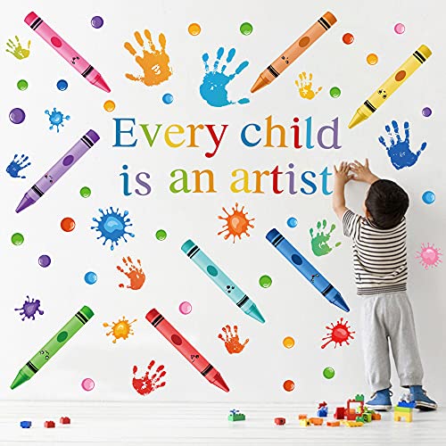 Colorful Artist Wall Decals - Inspirational Crayon & Paint Splash Stickers for Nursery, Classroom & Playroom