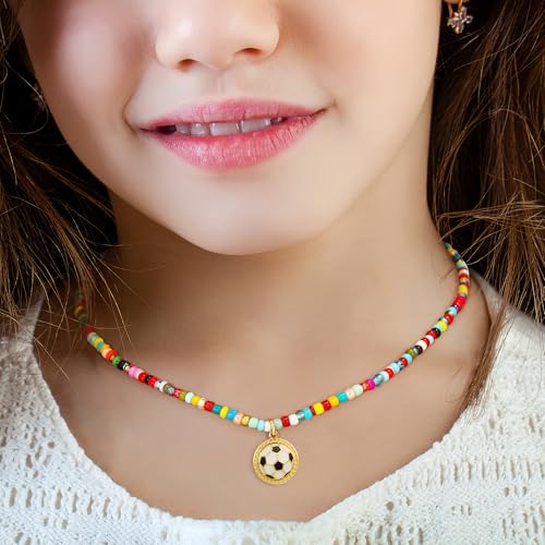 Colorful Beaded Necklace for Soccer Fans - 14+2 Inches