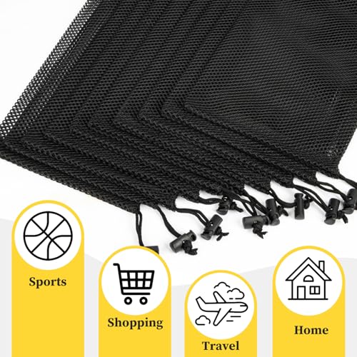 10-Pack Mesh Drawstring Storage Bags - Lightweight Durable Nylon Net Sacks