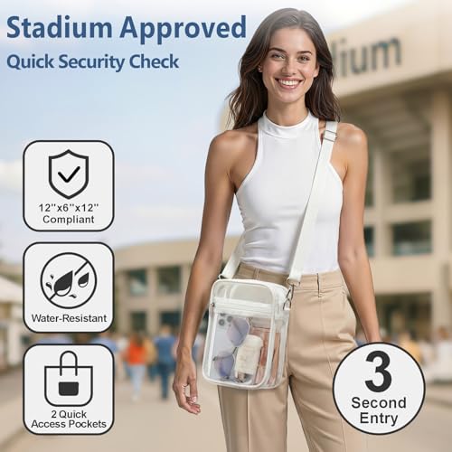 Clear Crossbody Bag for Stadium Events - Ardent White Small