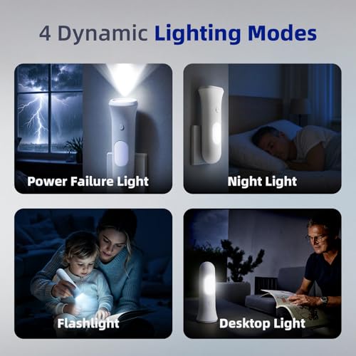 White ROSSEX 4-in-1 Rechargeable Emergency Wall Light with Night Light - Power Outage Ready