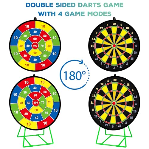 Large Double Sided Dart Board with Stand & 12 Sticky Balls - Multicolor