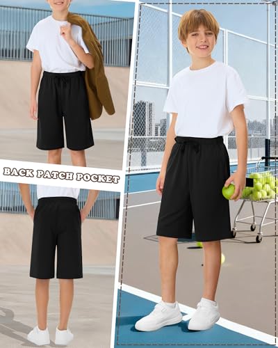 Boys Athletic Drawstring Shorts - Black, 11-12 Years