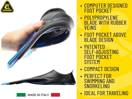 Cressi Adult Short Light Swim Fins with Self-Adjusting Full Foot Pocket - Blue EU 43/44