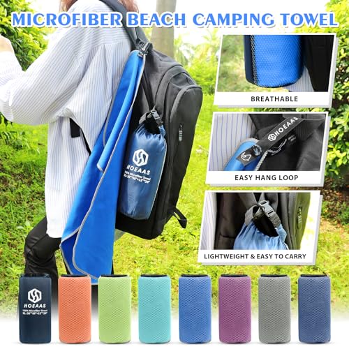 HOEAAS 2 Pack XL Microfiber Camping Towels 60x30+24x12 Inches Quick Dry Super Absorbent Lightweight for Travel, Sports, Hiking, Pool & Gym