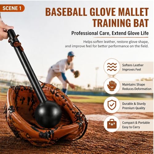 12-Inch Baseball Glove Mallet - Rubberwood Glove Shaper - Black