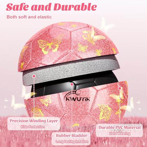 OKWUYiK Pink Glitter Butterfly Soccer Ball Size 4 - Kids Soccer Toy, Indoor/Outdoor